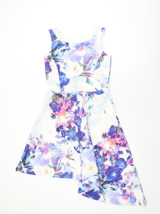 Quiz Womens White Floral Polyester A-Line Size 12 Round Neck Pullover