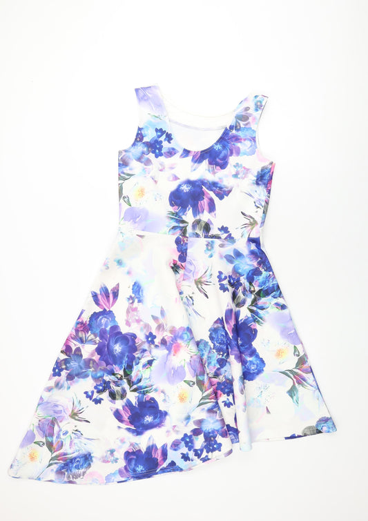 Quiz Womens White Floral Polyester A-Line Size 12 Round Neck Pullover