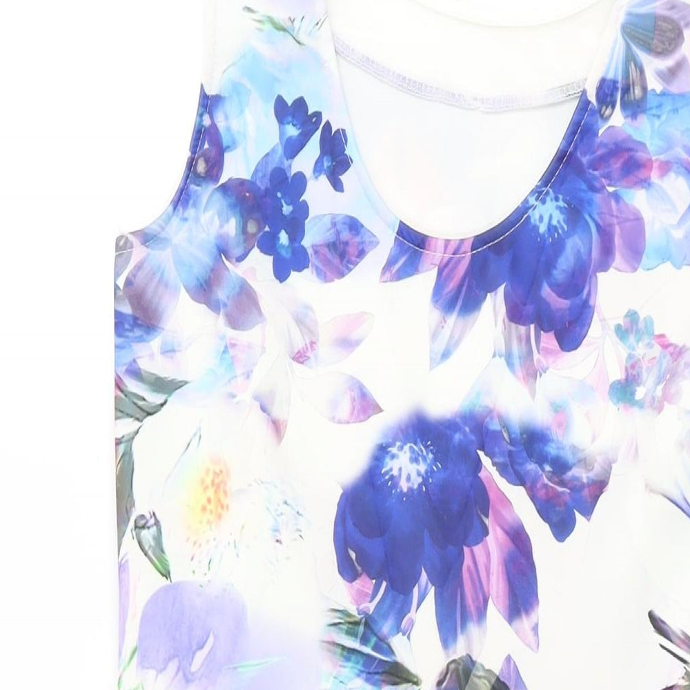 Quiz Womens White Floral Polyester A-Line Size 12 Round Neck Pullover