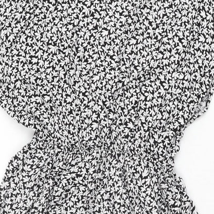 DKS Womens Black Floral Viscose Shift Size M V-Neck Pullover