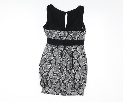 Internacionale Womens Black Animal Print Polyester Mini Size 10 V-Neck Tie