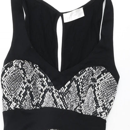 Internacionale Womens Black Animal Print Polyester Mini Size 10 V-Neck Tie