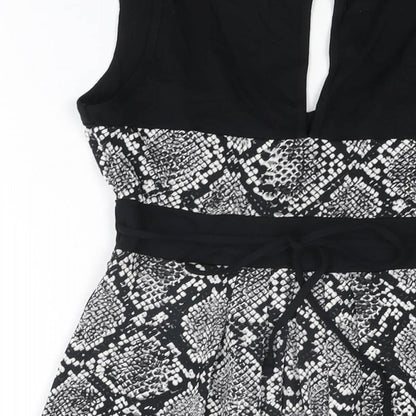 Internacionale Womens Black Animal Print Polyester Mini Size 10 V-Neck Tie