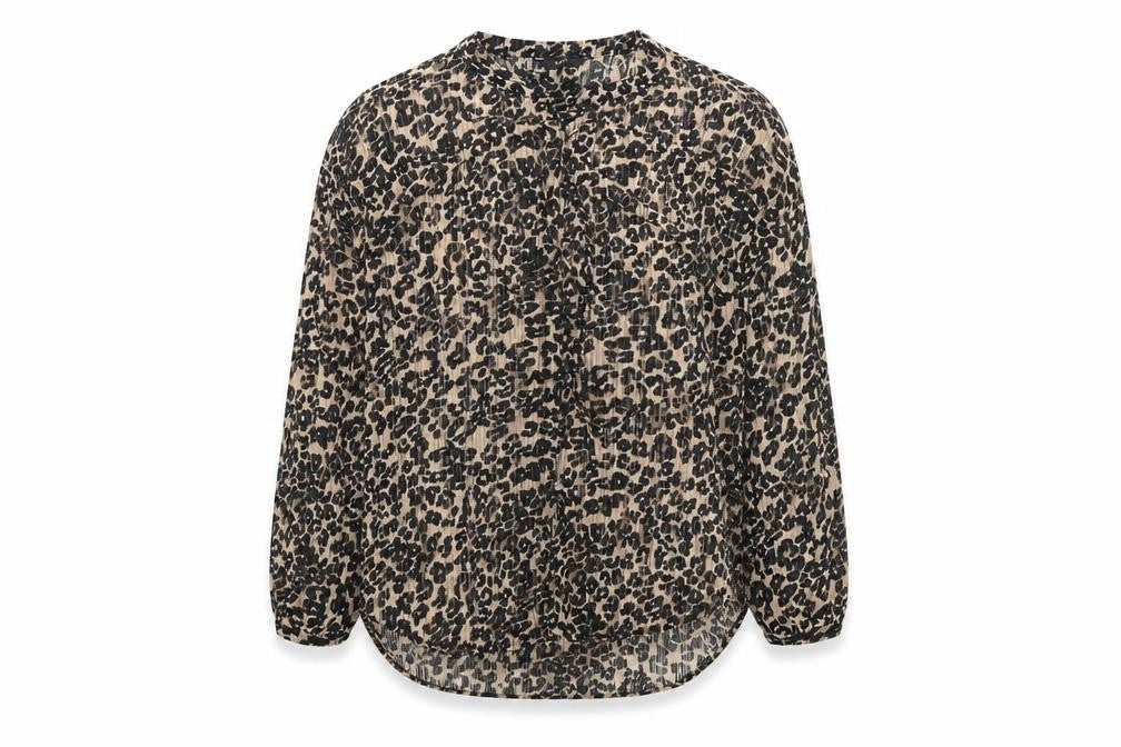 Next Womens Beige Animal Print Nylon Basic Button-Up Size 16 Round Neck