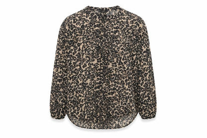 Next Womens Beige Animal Print Nylon Basic Button-Up Size 16 Round Neck