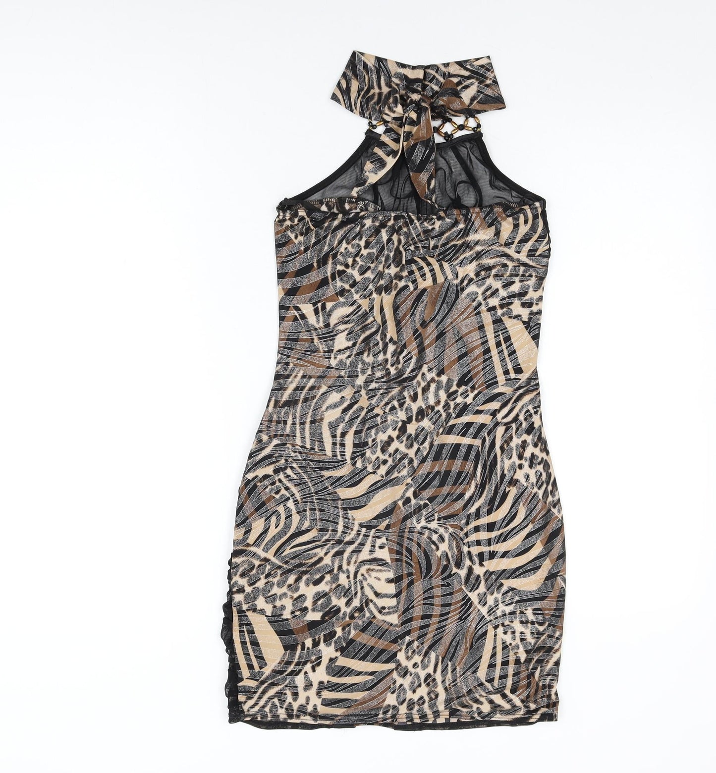 Progress Womens Black Animal Print Polyester Bodycon Size M Round Neck Tie