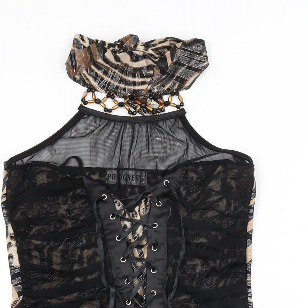 Progress Womens Black Animal Print Polyester Bodycon Size M Round Neck Tie