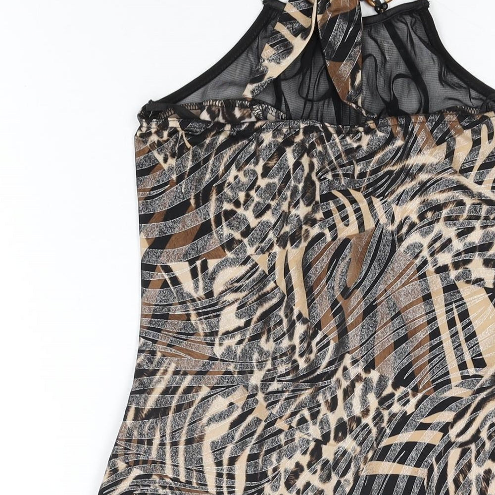 Progress Womens Black Animal Print Polyester Bodycon Size M Round Neck Tie