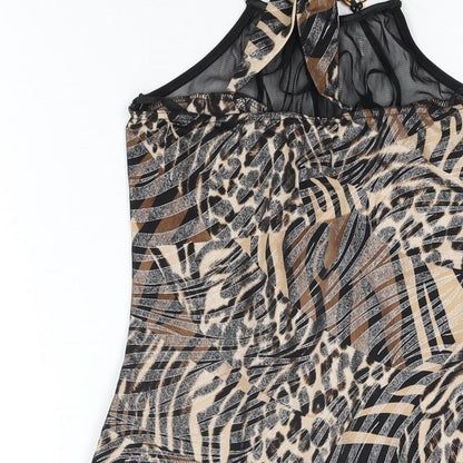 Progress Womens Black Animal Print Polyester Bodycon Size M Round Neck Tie