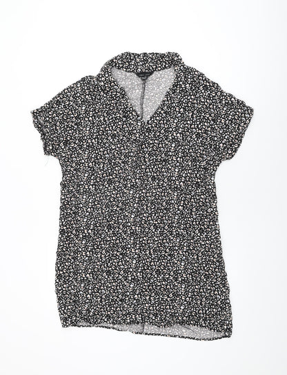 New Look Womens Black Animal Print Viscose Shift Size 14 Collared Pullover