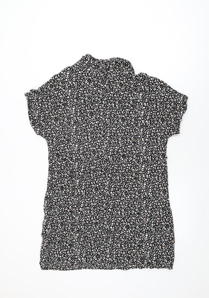 New Look Womens Black Animal Print Viscose Shift Size 14 Collared Pullover