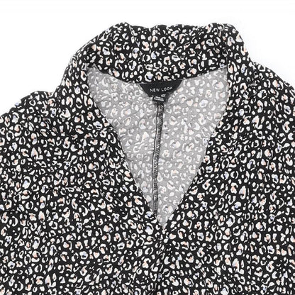 New Look Womens Black Animal Print Viscose Shift Size 14 Collared Pullover