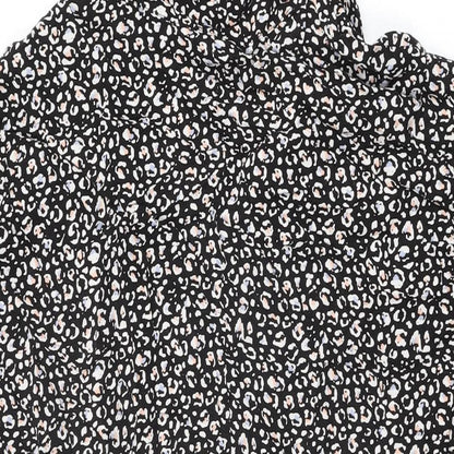 New Look Womens Black Animal Print Viscose Shift Size 14 Collared Pullover