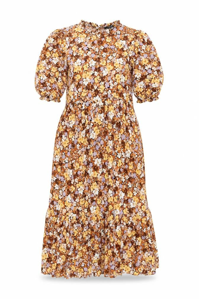 New Look Womens Brown Floral Viscose Shift Size 10 Round Neck Button