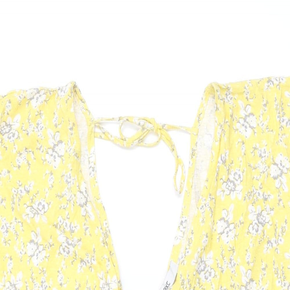 NEXT Womens Yellow Floral Cotton Shift Size 12 V-Neck Tie