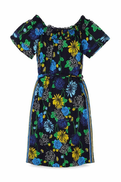 Red Herring Womens Blue Floral Viscose Shift Size 8 Off the Shoulder Pullover