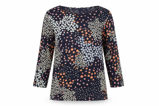Marks & Spencer Womens Blue Floral Cotton Basic T-Shirt Size 8 Boat Neck