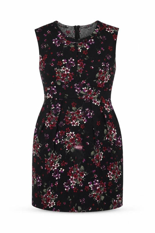 Apricot Womens Black Floral Polyester Bodycon Size 14 Round Neck Zip