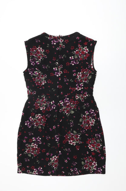 Apricot Womens Black Floral Polyester Bodycon Size 14 Round Neck Zip