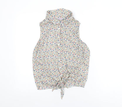 Avenue Womens White Floral Viscose Basic Button-Up Size 12 Collared