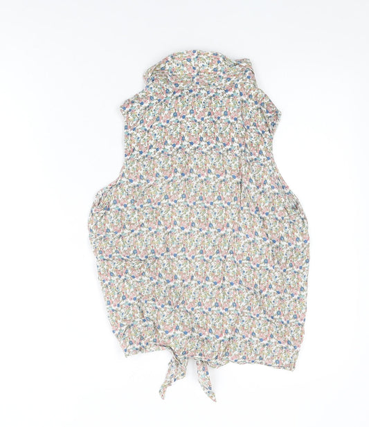 Avenue Womens White Floral Viscose Basic Button-Up Size 12 Collared