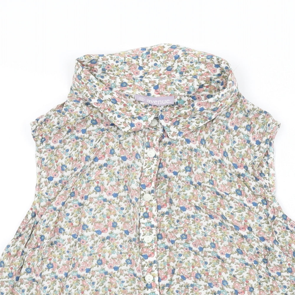 Avenue Womens White Floral Viscose Basic Button-Up Size 12 Collared