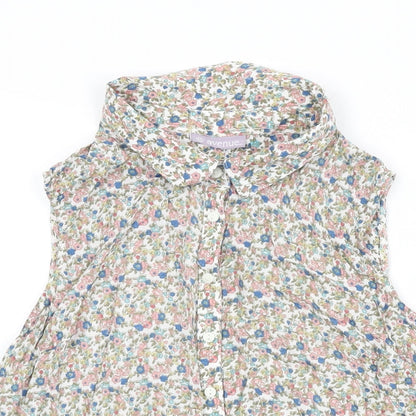 Avenue Womens White Floral Viscose Basic Button-Up Size 12 Collared