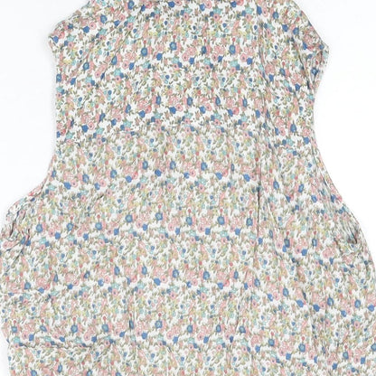 Avenue Womens White Floral Viscose Basic Button-Up Size 12 Collared