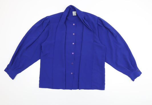 Womens UK Size 14 Country Casuals Blue Basic Button-Up