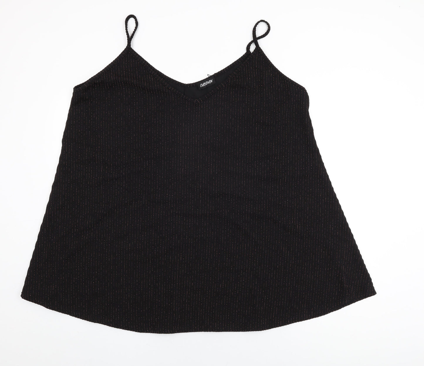 Curvewow Womens Black Polyester Basic T-Shirt Size 24 V-Neck