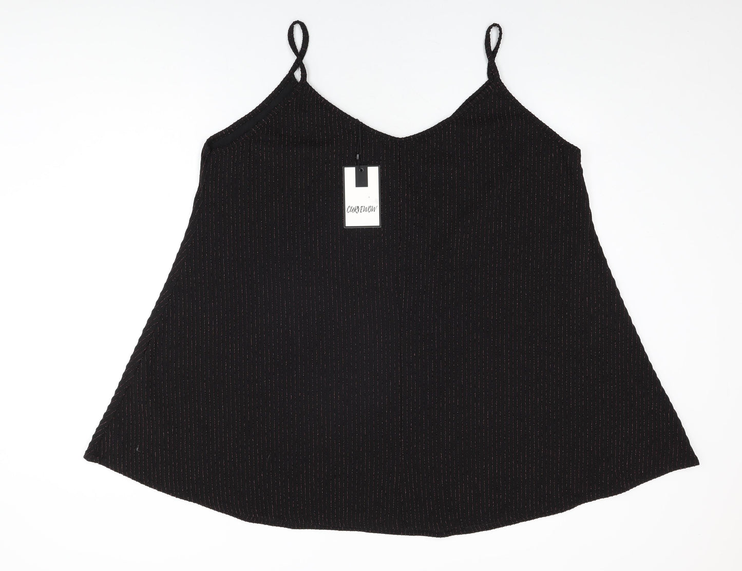 Curvewow Womens Black Polyester Basic T-Shirt Size 24 V-Neck