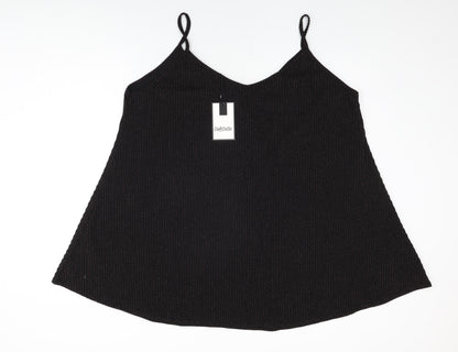 Curvewow Womens Black Polyester Basic T-Shirt Size 24 V-Neck