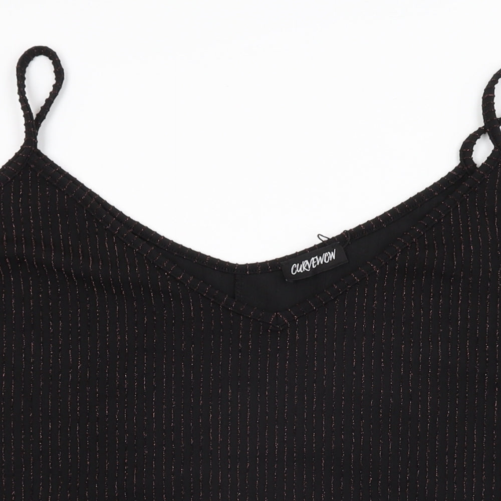Curvewow Womens Black Polyester Basic T-Shirt Size 24 V-Neck