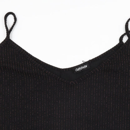 Curvewow Womens Black Polyester Basic T-Shirt Size 24 V-Neck
