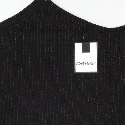 Curvewow Womens Black Polyester Basic T-Shirt Size 24 V-Neck