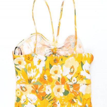 H&M Womens Orange Floral Polyester Mini Size S Off the Shoulder Pullover