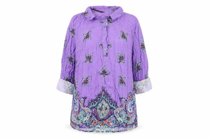 Concept Club Womens Purple Geometric Viscose Basic T-Shirt Size L Collared