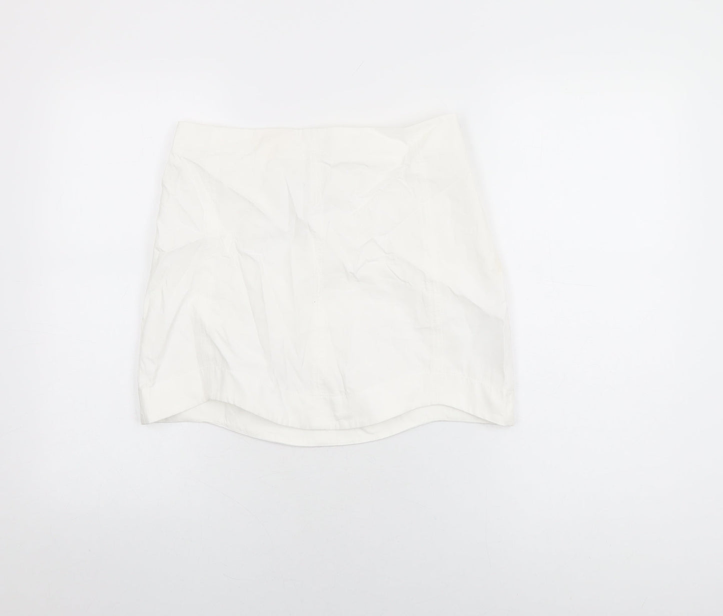 Bershka Womens White Cotton Mini Skirt Size M Zip