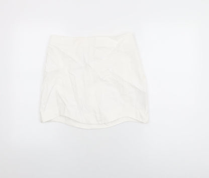 Bershka Womens White Cotton Mini Skirt Size M Zip