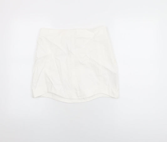 Bershka Womens White Cotton Mini Skirt Size M Zip