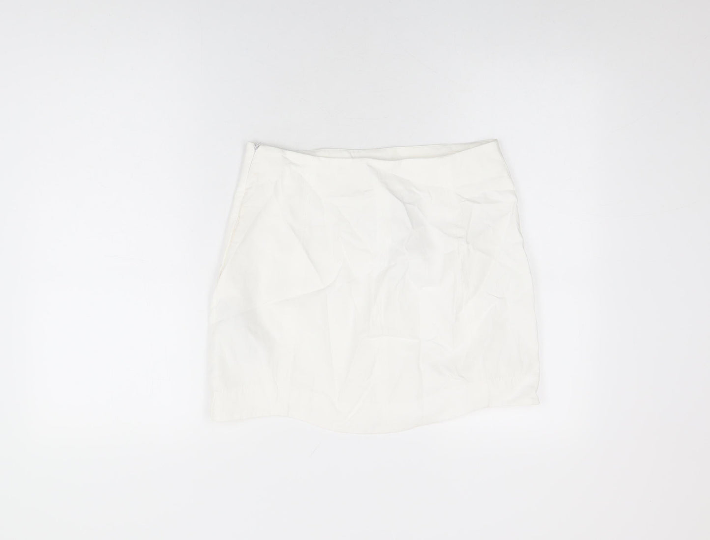 Bershka Womens White Cotton Mini Skirt Size M Zip
