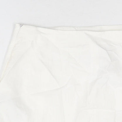 Bershka Womens White Cotton Mini Skirt Size M Zip