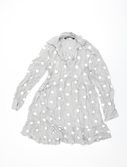 Zara Womens Grey Polka Dot Viscose Shift Size XS Collared Pullover