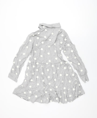 Zara Womens Grey Polka Dot Viscose Shift Size XS Collared Pullover