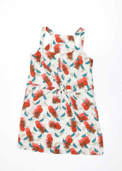 NEXT Womens Ivory Geometric Polyester Shift Size 12 Round Neck Drawstring