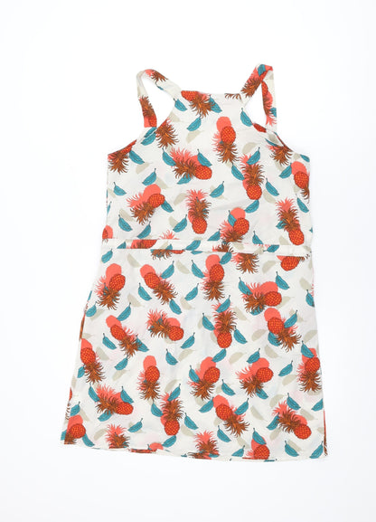 NEXT Womens Ivory Geometric Polyester Shift Size 12 Round Neck Drawstring