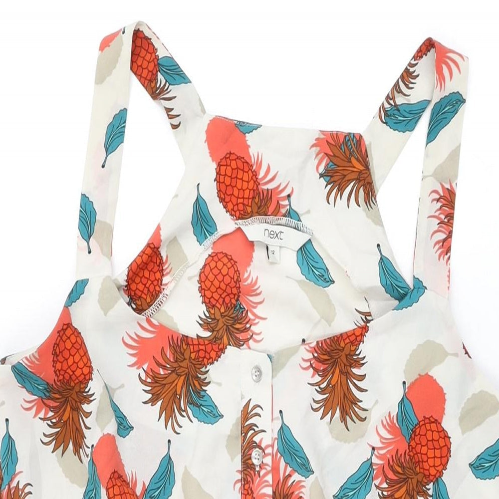 NEXT Womens Ivory Geometric Polyester Shift Size 12 Round Neck Drawstring