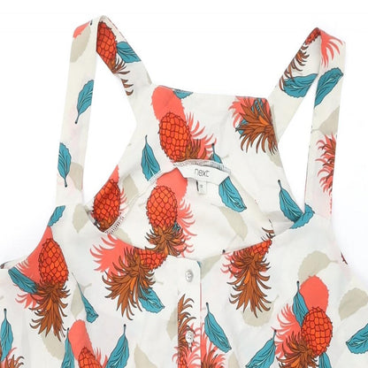 NEXT Womens Ivory Geometric Polyester Shift Size 12 Round Neck Drawstring