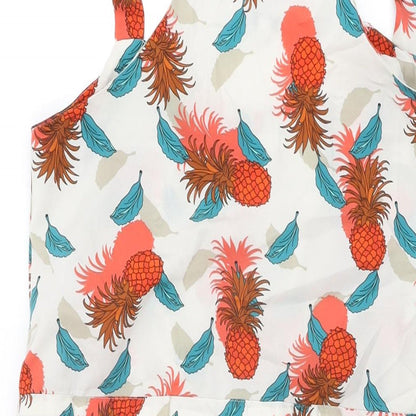 NEXT Womens Ivory Geometric Polyester Shift Size 12 Round Neck Drawstring