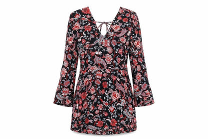 Mango Womens Black Floral Viscose Shift Size S V-Neck Zip